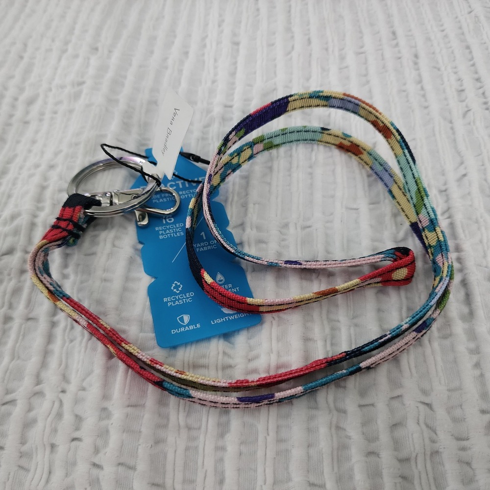 Vera Bradley ReActive Lanyard Happy Blooms Cross-Stitch Keychain 26692-V47 NEW
